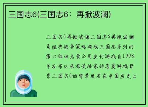 三国志6(三国志6：再掀波澜)